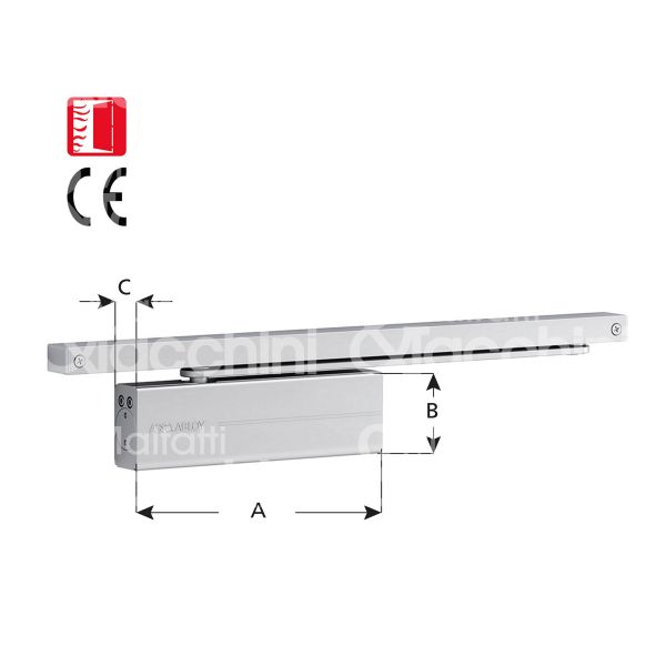 Mab dc175ev1 chiudiporta aerodinamico a slitta dc175 argento forza 3÷4 senza fermo portata kg max 100