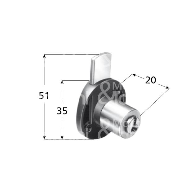 Meroni 2130bi serratura per cassetto a catenaccio Ø 16,5 lunghezza mm 20 ambidestra chiave piatta kd rotazione 360° 2 estrazione bianco