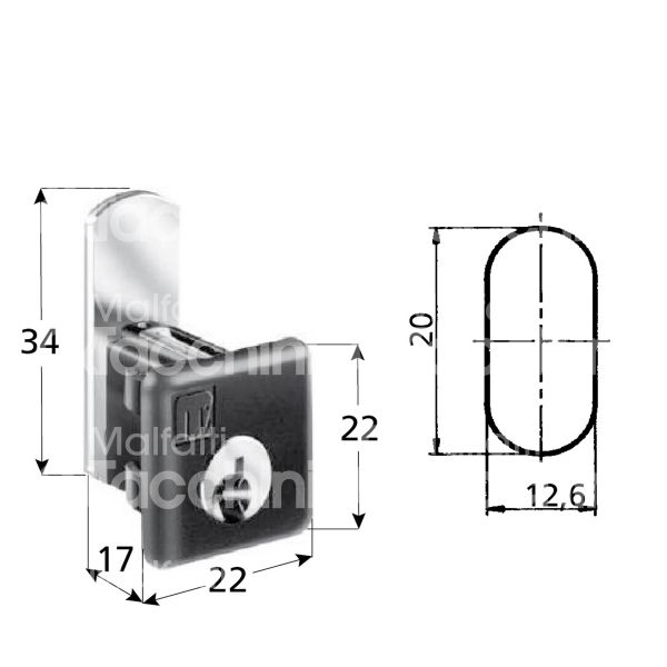 Meroni 2352ne serratura per posta a leva lunghezza mm 17 ambidestra chiave piatta kd rotazione 90° dx 1 estrazione nero