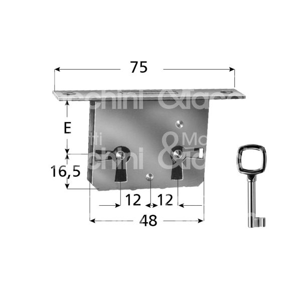 Meroni 3220 serratura per anta/cass. da infilare e 20 ambidestra chiave a mappa rotazione 360° estrazione ferro lucido
