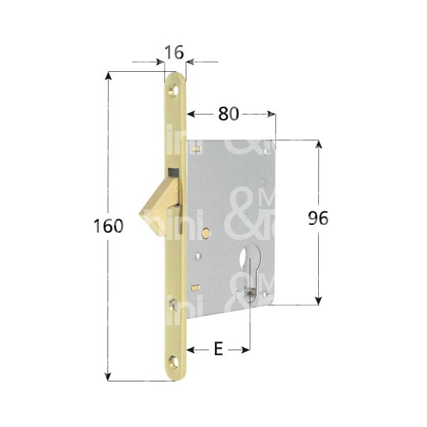 Mg 552600 serratura infilare a gancio rientrante e 60 ambidestra per porte interne ottone lucido foro sagomato
