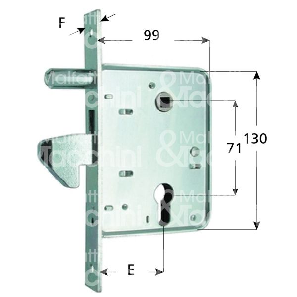 Mg 566580 serratura infilare a gancio sporgente e 58 ambidestra per cancello zincato foro sagomato