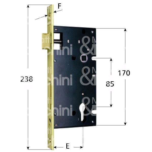 Mg 740452 serratura patent bordo quadro e 45 int. man. 85 scrocco piÙ catenaccio ottonata