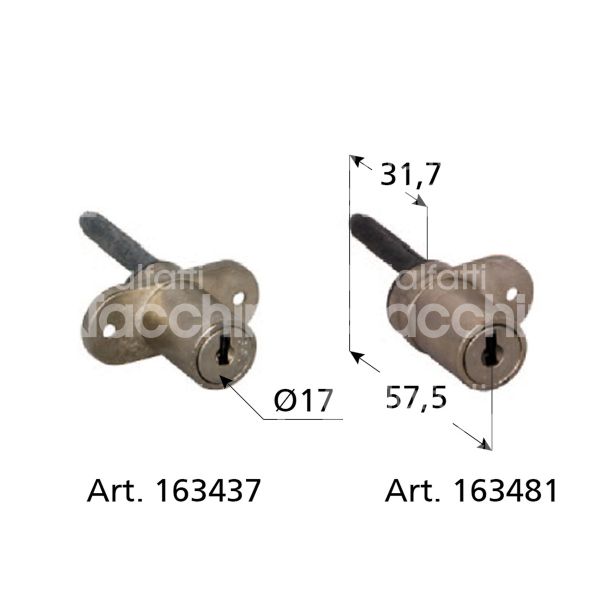 Moia 163437 serrature per cassetto con perno Ø 17 lunghezza mm 21 ambidestra chiave piatta kd rotazione 180° 2 estrazione nichelato
