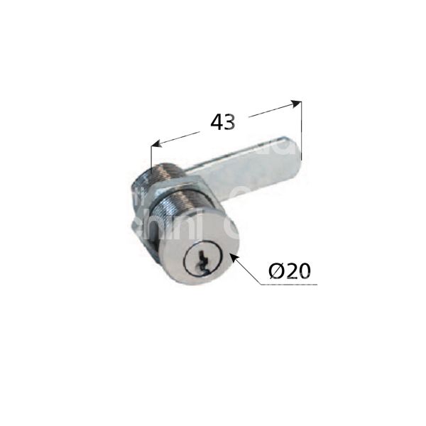 Moia 63255 serratura universale per selettori a leva Ø 20 lunghezza mm 42 ambidestra chiave piatta kd rotazione 90° + 90° 1 estrazione nichelato