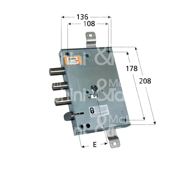 Moia ce664280d serratura blindata a cilindro triplice e 63 ambidestra 4 catenacci piÙ scrocco int. cat. 28 sporg. 3,5
