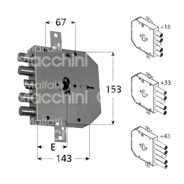 Moia es654s serratura blindata a cilindro triplice e 63 sx 4 catenacci piÙ scrocco int. cat. 27 sporg. 3,5
