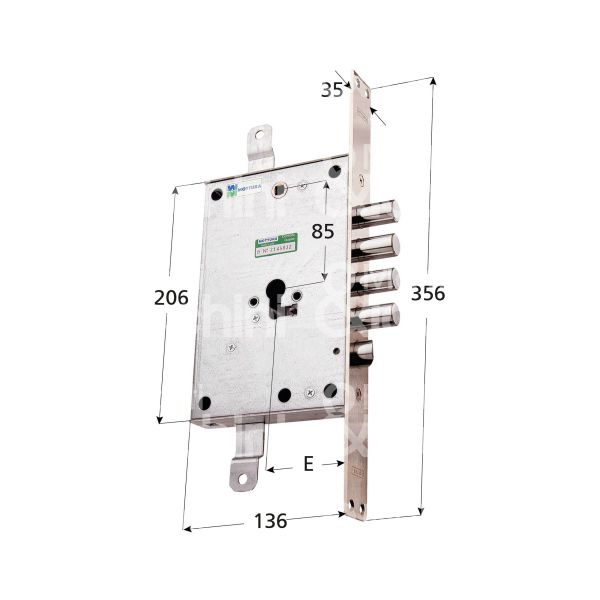 Mottura 8577128dx serratura blindata a cilindro triplice e 63 dx 4 catenacci piÙ scrocco int. cat. 28