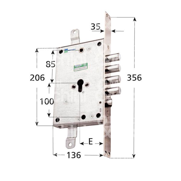 Mottura 85971s28t serratura blindata a cilindro triplice e 63 sx 4 catenacci piÙ scrocco int. cat. 28