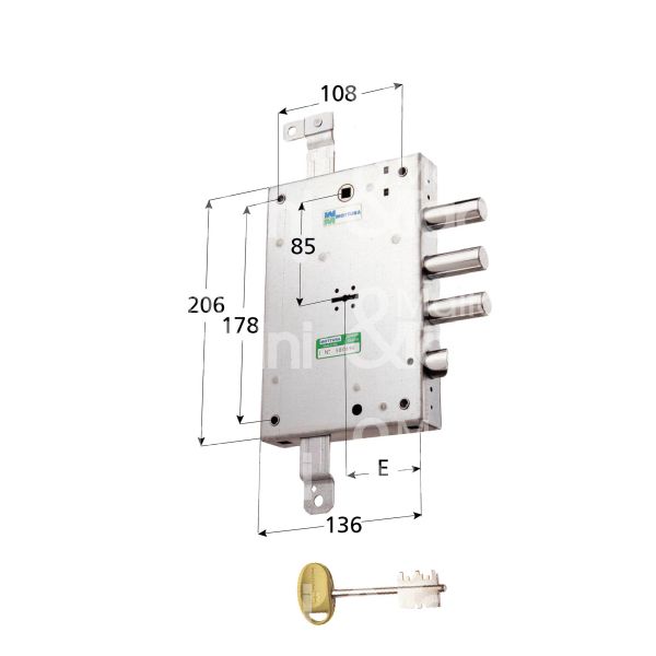 Mottura 89571tors serratura doppia mappa per blindata per torterolo triplice e 63 sx 3 catenacci piÙ scrocco int. cat. 37 sporg. 3,5