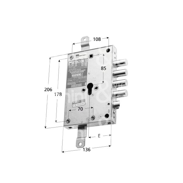 Mottura 898371efsq serratura blindata a cilindro per effepi triplice e 63 sx 4 catenacci piÙ scrocco int. cat. 28 sporg. 3,5