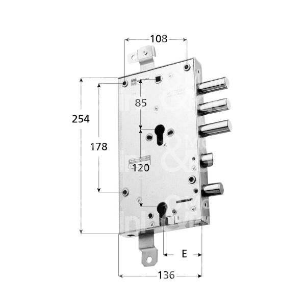 Mottura 898396tosq serratura per blindata a doppio cilindro indip. per torterolo triplice e 63 sx 3 catenacci piÙ scrocco e 1 servizio int. cat. 37 sporg. 3,5