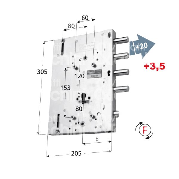 Mottura 898561gd11 serratura blindata a cilindro per gardesa triplice e 70 dx 4 catenacci piÙ scrocco int. cat. 50 sporg. 23,5