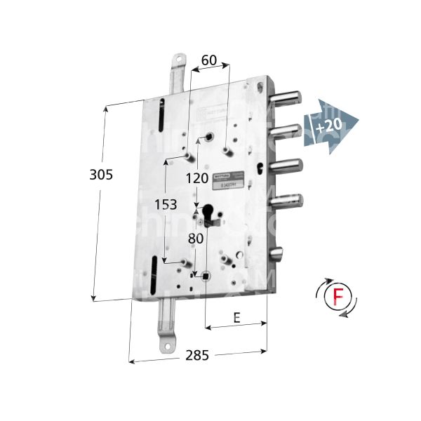 Mottura 898561gs15 serratura blindata a cilindro per gardesa triplice e 70 sx 4 catenacci piÙ scrocco int. cat. 50 sporg. 20