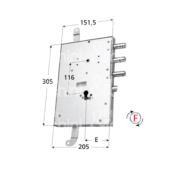 Mottura 898561grls serratura blindata a cilindro per gardesa triplice e 90 sx 3 catenacci piÙ scrocco int. cat. 50 sporg. 3,5