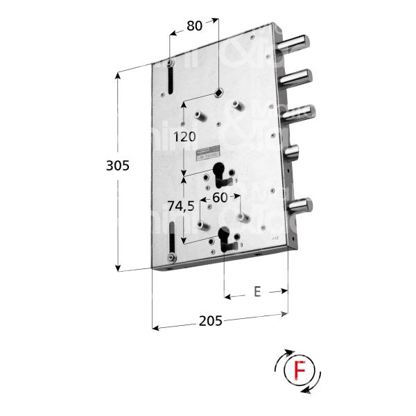 Mottura 898567gd12 serratura per blindata a doppio cilindro indip. per gardesa triplice e 90 dx 3 catenacci piÙ scrocco e 1 servizio int. cat. 50 sporg. 3,5