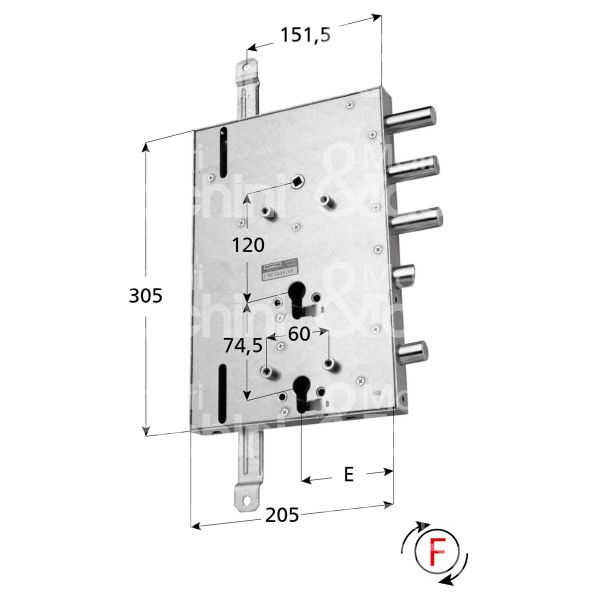 Mottura 898567gd16 serratura per blindata a doppio cilindro indip. per gardesa triplice e 90 dx 3 catenacci piÙ scrocco e 1 servizio int. cat. 50 sporg. 3,5