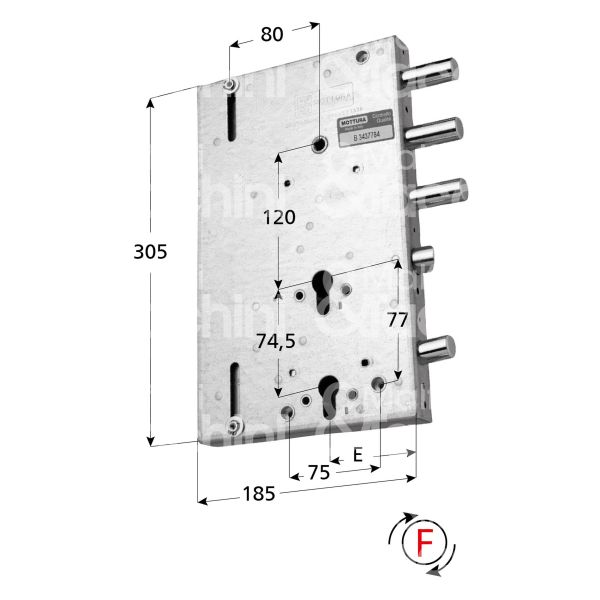 Mottura 898567gs4 serratura per blindata a doppio cilindro indip. per gardesa triplice e 70 sx 3 catenacci piÙ scrocco e 1 servizio int. cat. 50 sporg. 3,5