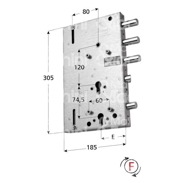 Mottura 898567gd8 serratura per blindata a doppio cilindro indip. per gardesa triplice e 70 dx 3 catenacci piÙ scrocco e 1 servizio int. cat. 50 sporg. 3,5
