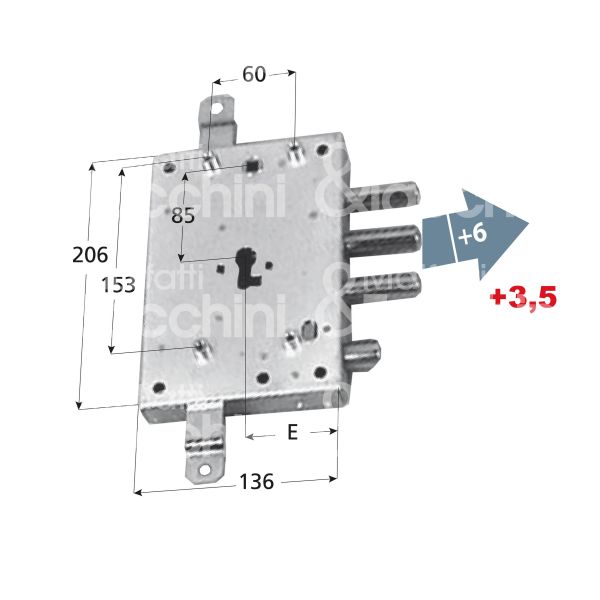 Mottura 898571g5sq serratura blindata a cilindro per gardesa triplice e 63 sx 3 catenacci piÙ scrocco int. cat. 37 sporg. 9,5