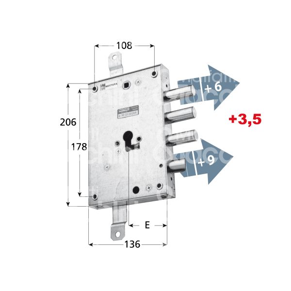 Mottura 898571gd1q serratura blindata a cilindro per greg triplice e 63 dx 3 catenacci piÙ scrocco int. cat. 37 sporg. 9,5