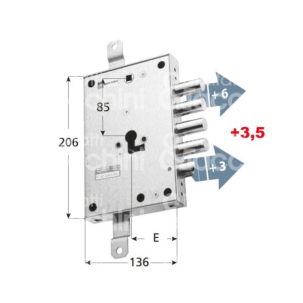 Mottura 898571kodq serratura blindata a cilindro per oikos triplice e 63 dx 4 catenacci piÙ scrocco int. cat. 28 sporg. 9,5