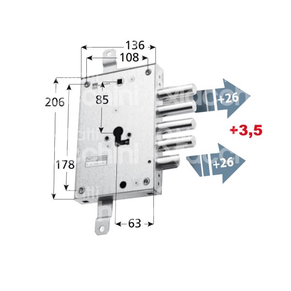 Mottura 898571madq serratura blindata a cilindro per maghi triplice e 63 dx 4 catenacci piÙ scrocco int. cat. 28 sporg. 29,5