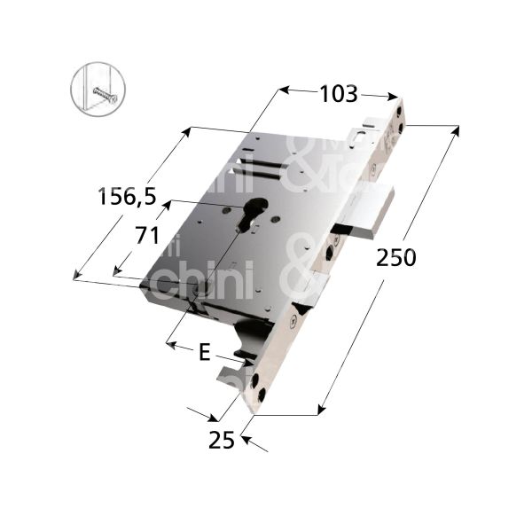 Mottura 89b750w00t scrocco piÙ catenaccio 2 mandate cilindro sagomato 58 triplice serratura infilare per blindata a cilindro rce