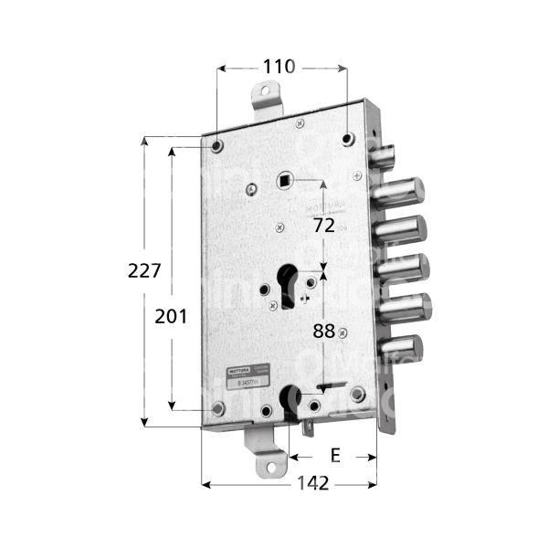 Mottura 89c8595s0n serratura per blindata a doppio cilindro dip. serie rcr triplice e 68 sx 4 catenacci piÙ scrocco e 1 servizio int. cat. 28 sporg. 3,5