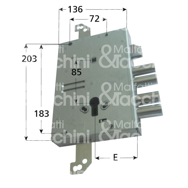Mottura 89g515w22q serratura blindata a cilindro per gasperotti triplice e 64 ambidestra 4 catenacci piÙ scrocco int. cat. 22 sporg. 3,5