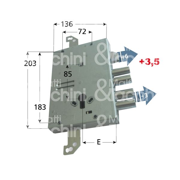 Mottura 89g515w2mq serratura blindata a cilindro per gasperotti triplice e 64 ambidestra 4 catenacci piÙ scrocco int. cat. 22 sporg. 6,5
