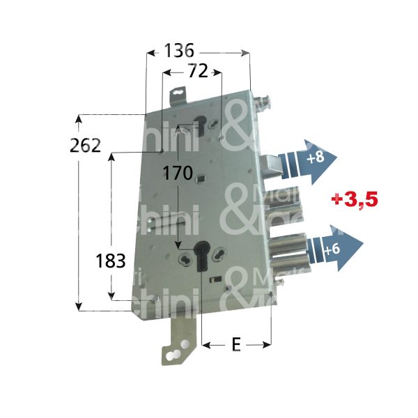 Mottura 89g767w2dq serratura blindata a cilindro per gasperotti triplice e 64 ambidestra 4 catenacci piÙ scrocco e limitatore int. cat. 22 sporg. 9,5