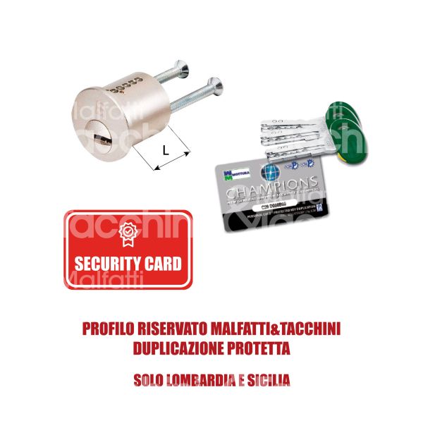 Mottura c28st29001 cilindro per ferroglietto fisso champions c28 27 mm Ø 29 chiave protetta m&t profilo m9 cifratura kd cromo satinato