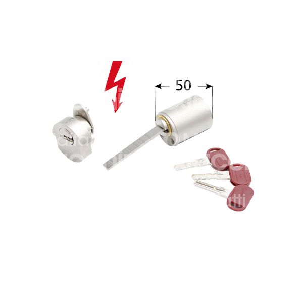 Mottura dpcsx47101 cilindro per serratura elettrica champions c28 50 mm Ø 25 chiave punzonata cifratura kd nichel satinato