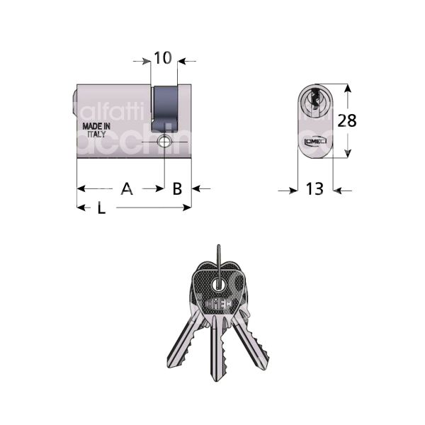 Omec 14103l ovale 27 x 10 = 37 mm chiave piatta cifratura kd alluminio