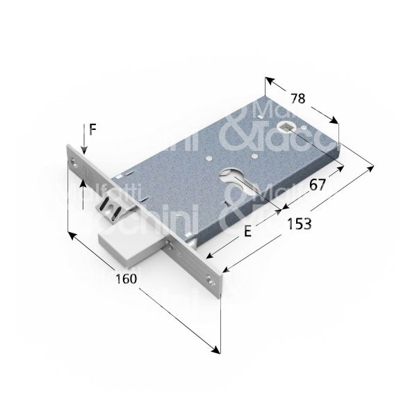 Omec 1770 serratura infilare per fasce 3 mandate cilindro sagomato 70 laterale scrocco con mandata
