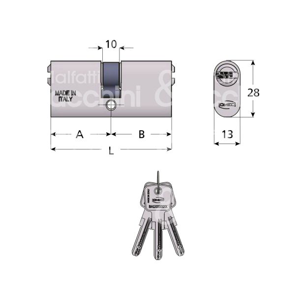 Omec 214004l ovale 30 x 30 = 60 mm chiave punzonata cifratura kd alluminio