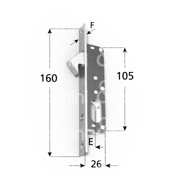 Omec 356 serratura infilare a gancio rientrante e 15 ambidestra per montanti acciaio inox foro ovale