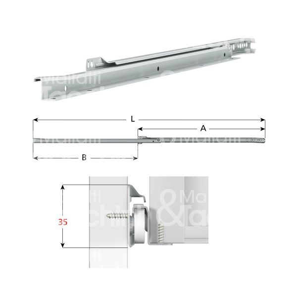 Omge 400130 coppia guida cassetto art. 400130 ferro bianco portata cp kg 25 estrazione parziale a mm 300 b mm 222 l mm 522