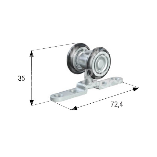 Omge 5013 carrello per scorrevoli art. 5013 roll-ge 20 2 ruote materiale acciaio nylon Ø mm 24 fissaggio piasta con perno girevole portata kg 30 per binario art. 20