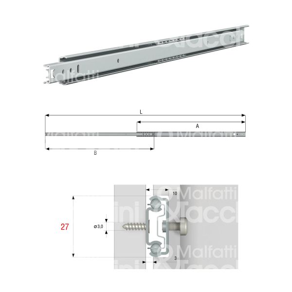 Omge 8400031 coppia guida cassetto art. 8400031 ferro zincato portata cp kg 15 estrazione parziale a mm 310 b mm 231 l mm 545
