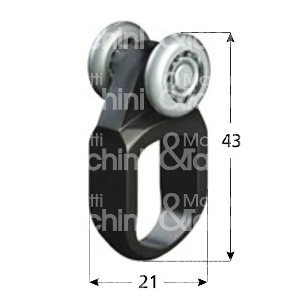 Omge 903 carrello per scorrevoli art. 903 roll-ge 10 2 ruote materiale nylon Ø mm 15 fissaggio con asola portata kg 8 per binario art. 10