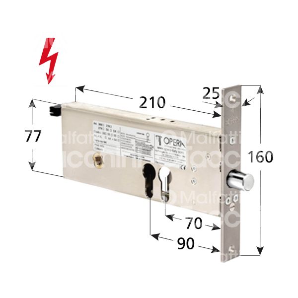 Opera 27808 elettropistone per fasce e 70/90 ambidestra con quadro maniglia chiuso in assenza corrente tensione 12 - 24v dc