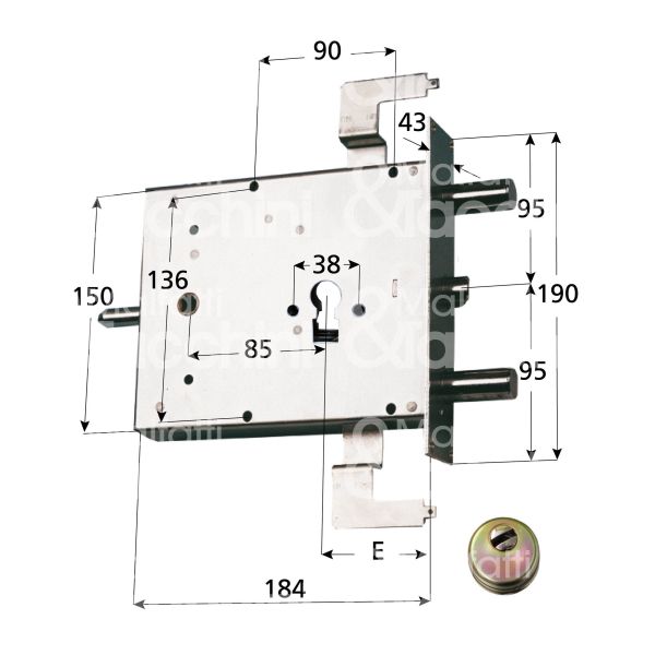 Potent 1900n4c/s serratura blindata a cilindro triplice e 65 sx 4 catenacci piÙ scrocco int. cat. 27