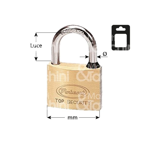 Potent 2715b lucchetto ad arco mm 17 chiave piatta cifratura kd