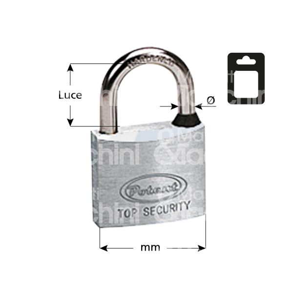 Potent 2730mb lucchetto ad arco inox mm 30 chiave piatta cifratura kd