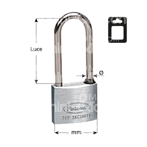 Potent 2770mb lucchetto ad arco lungo inox mm 30 chiave piatta cifratura kd