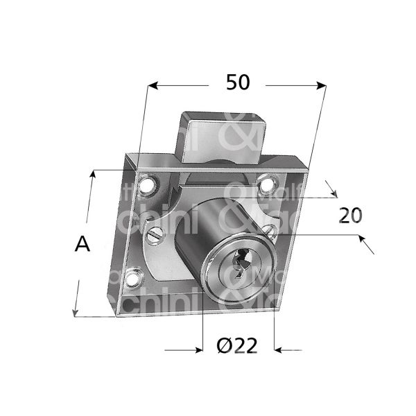 Prefer 4182 serratura per cassetto da applicare Ø 22 lunghezza mm 20 e 30 ambidestra chiave piatta kd rotazione 180° 2 estrazione nichelato