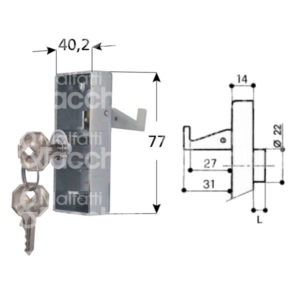 Prefer 4884 serratura per scorrevole da applicare Ø 22 lunghezza mm 11 ambidestra chiave piatta kd rotazione 180° 2 estrazione cromata