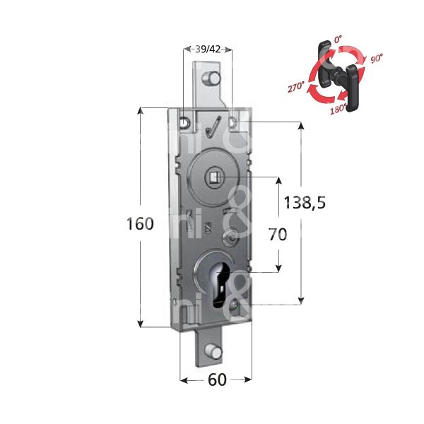 Prefer 6599 serratura per basculante alto basso foro sagomato / cifratura kd